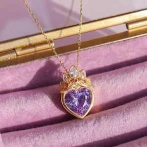 Barbie Rapunzel Crown Princess Necklace Crystal Pendant Purple Crystal T…